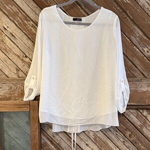 Renuar White Blouse with Roll-Up Sleeves lined body ties down back